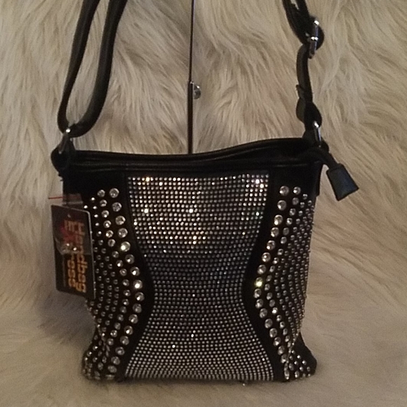BRILLIANT BLUE RHINESTONE CROSSBODY SLING - Picture 1 of 7